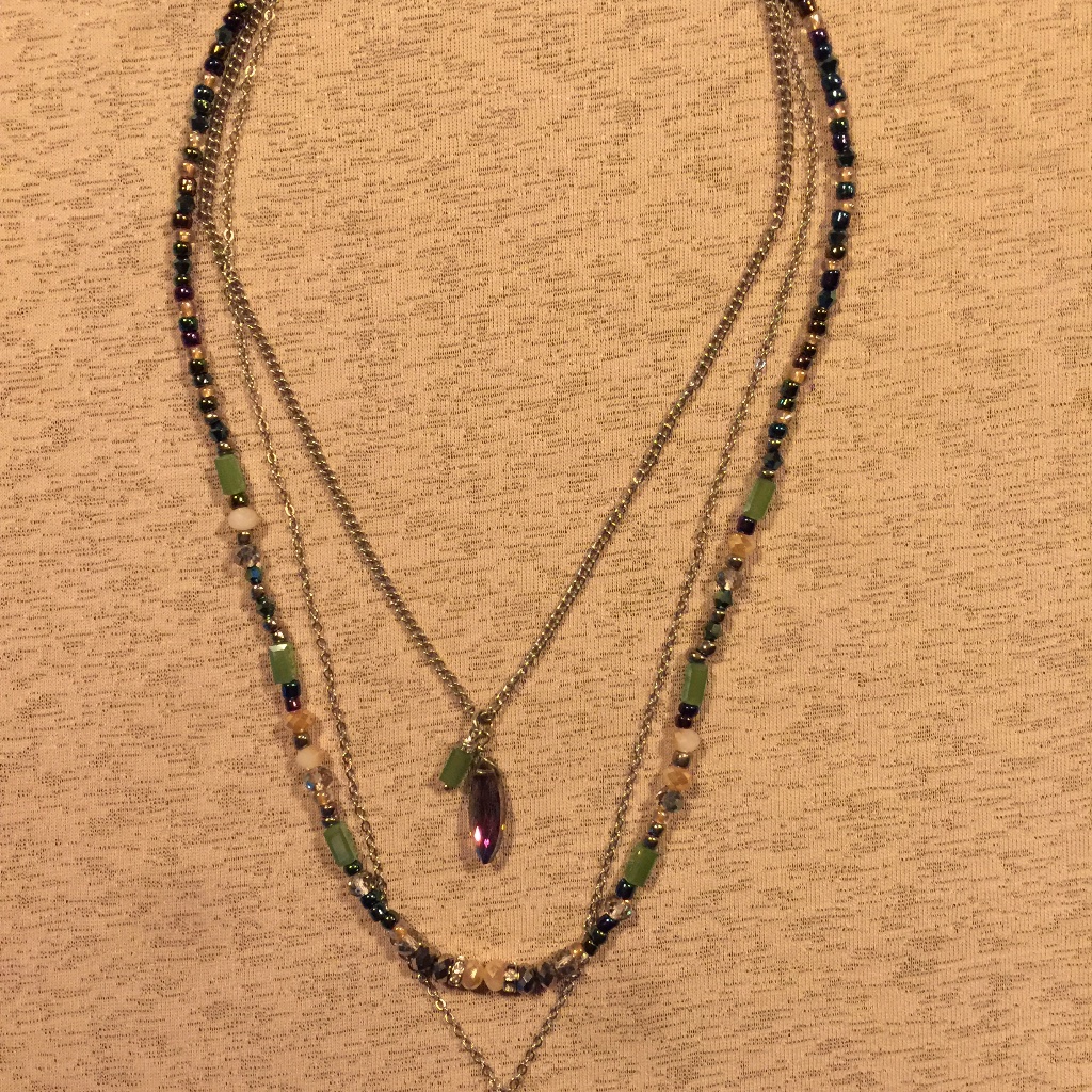 Necklace, Three Chains In Green Tones
